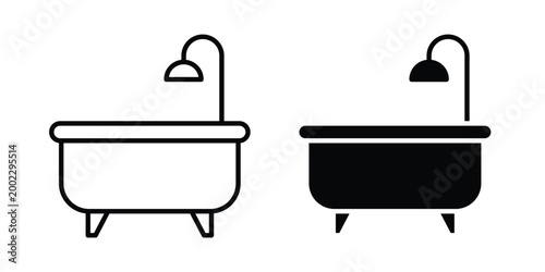 Bath tub icon clipart and line art versions on white background