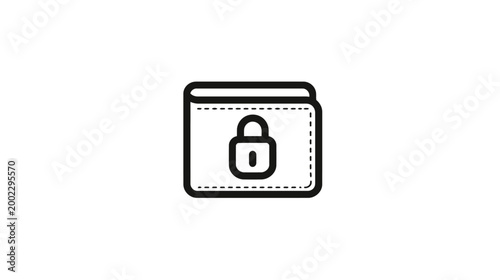 A black outline icon of a wallet secured with a padlock, symbolizing financial security and secure transactions.
