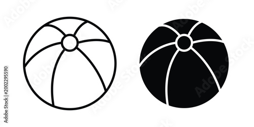 Beach ball icon clipart and line art versions on white background