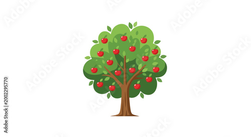 An apple tree with ripe red apples.