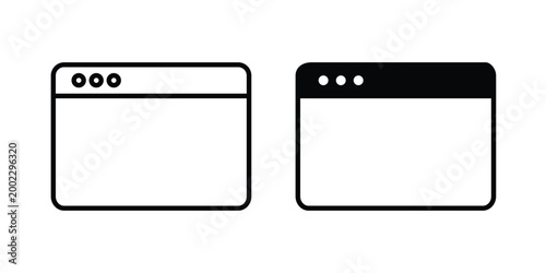 Browser window icon clipart and line art versions on white background