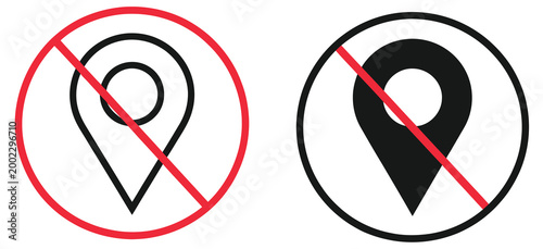 Disable location icon set, map pointer symbols, location restriction and GPS off graphics, geolocation disabled signs, navigation privacy and tracking off indicators