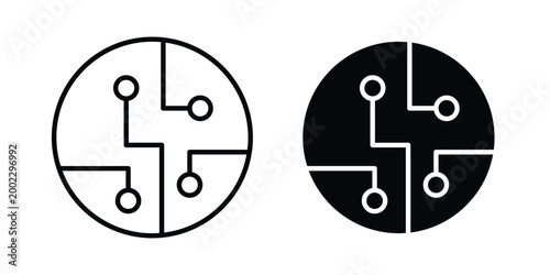 Circuit board icon clipart and line art versions on white background