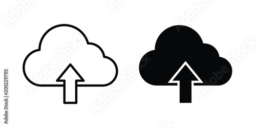 Cloud upload icon clipart and line art versions on white background
