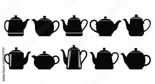 Teapot silhouettes collection black and white isolated design