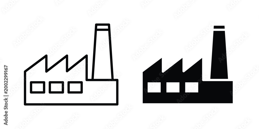 Fototapeta premium Factory icon clipart and line art versions on white background