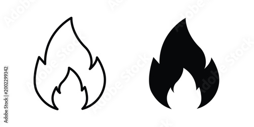 Fire icon clipart and line art versions on white background