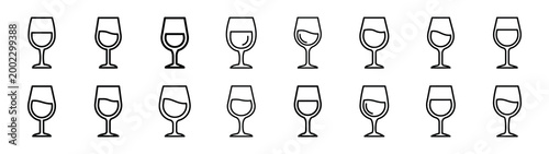 wine glass fast food silhouette icon set