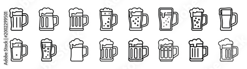 beer mug fast food silhouette icon set