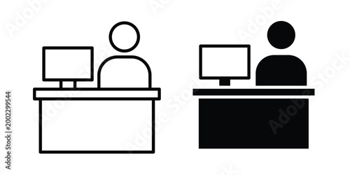 front desk icon clipart and line art versions on white background