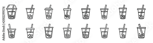 bubble tea fast food silhouette icon set