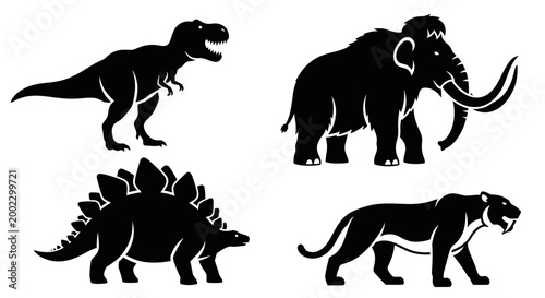 Prehistoric Animal Silhouettes Collection: Dinosaurs, Mammoth, Saber-toothed Tiger