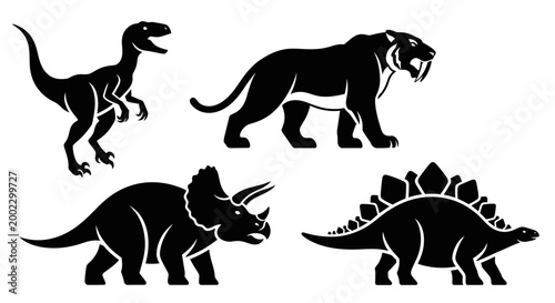 Prehistoric Animal Silhouettes: Dinosaurs and Saber-Toothed Tiger Collection