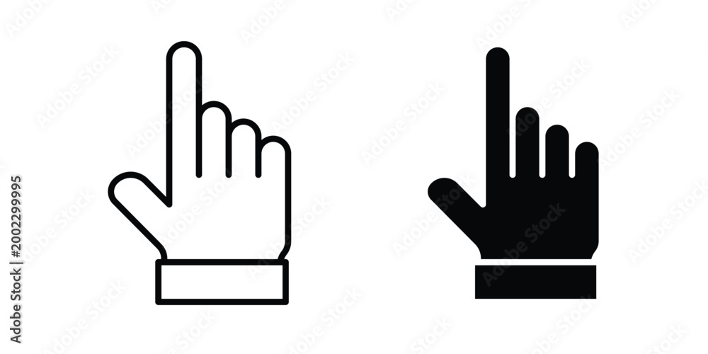 Obraz premium Hand pointer icon clipart and line art versions on white background