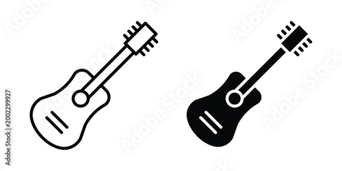 Guitar icon clipart and line art versions on white background