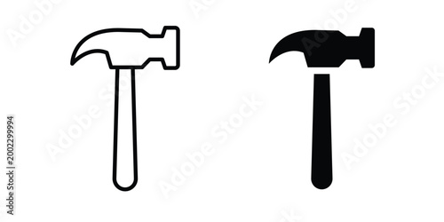 Obraz na płótnie Hammer tool icon clipart and line art versions on white background