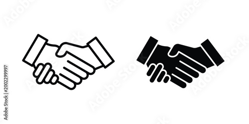 Handshake icon clipart and line art versions on white background