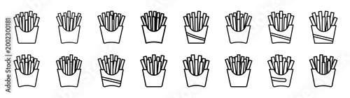 french fries fast food silhouette icon set