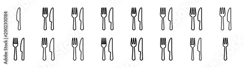 fork and knife icon set fast food silhouette icon set