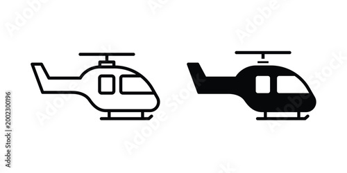 Helicopter icon clipart and line art versions on white background