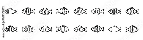 grilled fish fast food silhouette icon set