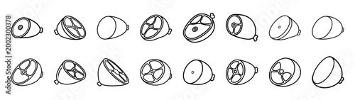 ham slice fast food silhouette icon set