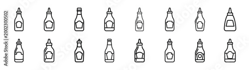 ketchup bottle fast food silhouette icon set