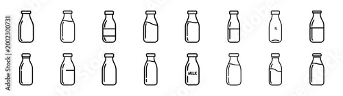 milk bottle fast food silhouette icon set