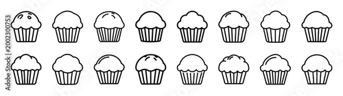 muffin fast food silhouette icon set