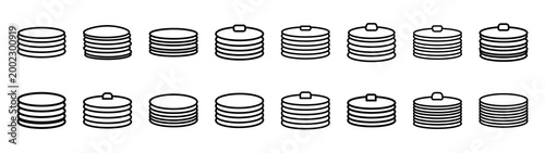 pancakes stack fast food silhouette icon set