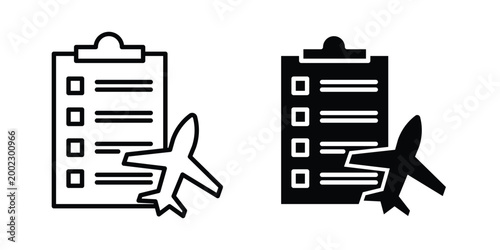 Itinerary icon clipart and line art versions on white background