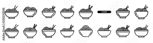 ramen bowl fast food silhouette icon set