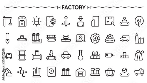 Industrial Factory Icons for Manufacturing, Robotics, and Production Line Concepts