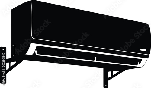 Black silhouette of a wall mounted air conditioner unit on a white background