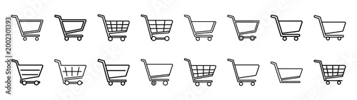 shopping cart fast food silhouette icon set