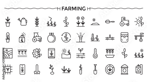 Agriculture Farming Icons for Organic Gardening and Sustainable Cultivation