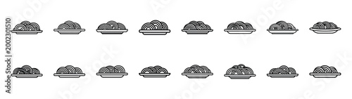 spaghetti plate fast food silhouette icon set