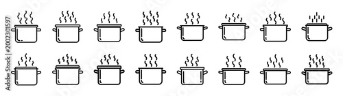 steamer pot fast food silhouette icon set