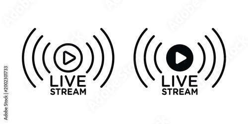 Live streaming icon clipart and line art versions on white background