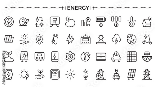 Renewable Energy Icons Set for Sustainable Power and Eco-Friendly Technology Concepts
