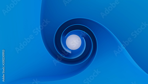 Blue abstract spiral with central white sphere