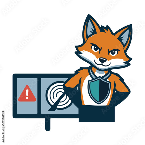 Fox Cyber Security Analyst Monitoring Threat Alert Screen Vector Illustration