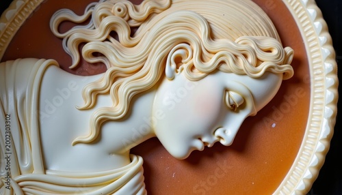 Elegant Relief of Female Face with Flowing Hair on Terracotta Background
