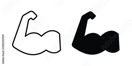 Muscle icon clipart and line art versions on white background
