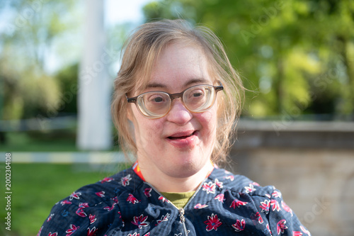 Woman with Down syndrome during family visit
