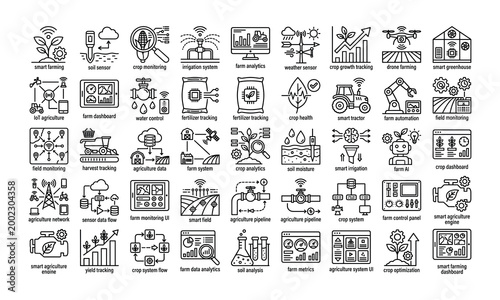 Collection of line representing smart farming technology and agricultural processes