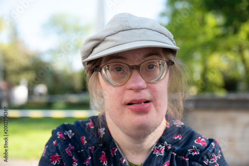 Woman with Down syndrome during family visit