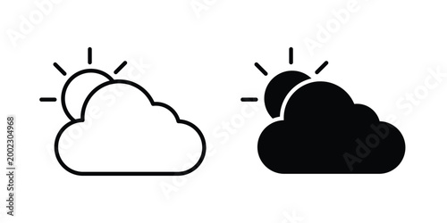 Partially cloudy icon clipart and line art versions on white background