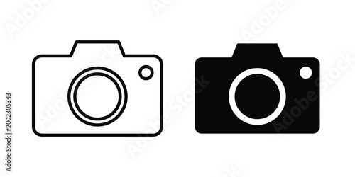 Photo Camera icon clipart and line art versions on white background