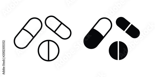 Pill icon clipart and line art versions on white background
